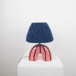 Handmade Ceramic Table Lamp Blue & Pink Striped Artisan Lighting - thumbnail 2