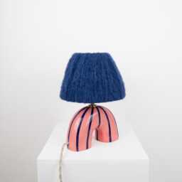 Handmade Ceramic Table Lamp Blue & Pink Striped Artisan Lighting - thumbnail 3