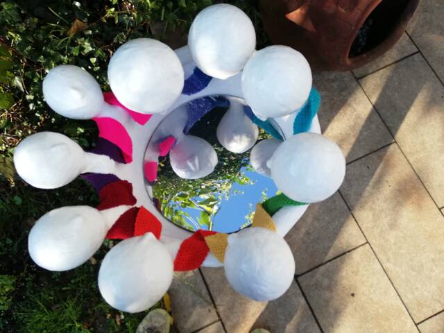 Connection/ Not For Sale/ Made in Masterclass/ Large White Plaster Statue/Heads On Convex Shape With Mirror/ Rainbow Scarf/ 60 cm - image 1