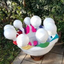Connection/ Not For Sale/ Made in Masterclass/ Large White Plaster Statue/Heads On Convex Shape With Mirror/ Rainbow Scarf/ 60 cm - thumbnail 2