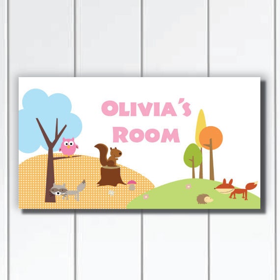 Personalized Door Sign Woodland Forest Friends For Baby Nursery & Kids Bedroom Wall Art - image 1