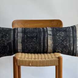 Vintage Hmong Lumbar Pillow Indigo Hemp, Boho Farmhouse Decor - thumbnail 2