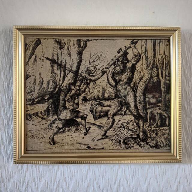 "Fight in The Forest - Hans Burgkmair, C. 1500 Handmade Framed Reproduction On Canvas Knight Woodwose Art 8""x10"