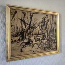 "Fight in The Forest - Hans Burgkmair, C. 1500 Handmade Framed Reproduction On Canvas Knight Woodwose Art 8""x10" - thumbnail 2