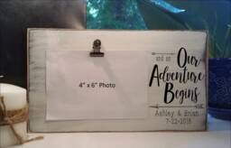 And So Our Adventure Begins Picture Frame, Personalized Holder, Photo Board Clip, Marriage Cute Wedding Shower Gift - thumbnail 1