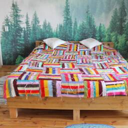Handmade Knitted Boho Multicolor Blanket - Wool Colorful Cozy Blancket Large 235x205 cm 93x81 Inches - thumbnail 3