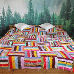 Handmade Knitted Boho Multicolor Blanket - Wool Colorful Cozy Blancket Large 235x205 cm 93x81 Inches - thumbnail 2