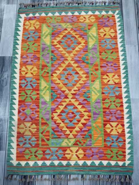 Kilim Rug Classic, Handmade Artisan Afghan Turkish Scandinavian Navajo Bohemian Wool Flatweave Multicolour 118x81 cm - image 1