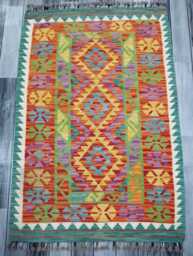 Kilim Rug Classic, Handmade Artisan Afghan Turkish Scandinavian Navajo Bohemian Wool Flatweave Multicolour 118x81 cm - thumbnail 1