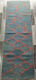 Nordic Runner Kilim Rug, Modern Artisan Scandinavian Afghan Turkish Abstract Art Wool Rug 207x70 cm - thumbnail 1