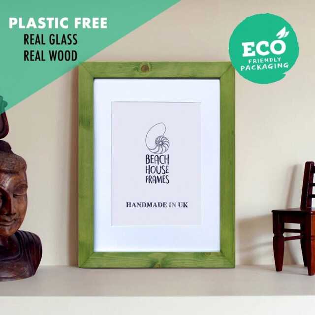 A2, A3, A4, A5, 5x5, 6x6, 5x7, 6x8, 8x10, 11x14 Picture Frame - Green Handmade Photo Frames Mounted Option Free Standing Modern - image 1