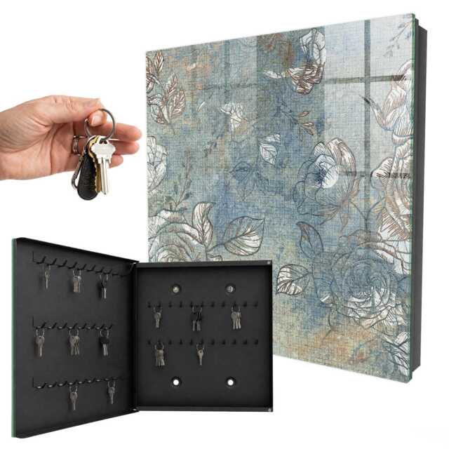 Floral Pattern Key Cabinet For Home, Blue Box Painterly Flowers & Plants, Lovers Of Nature Peace - image 1