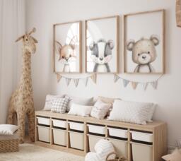 Woodland Nursery Prints, Decor, Wall Art, Set Of 3 Animals - thumbnail 1