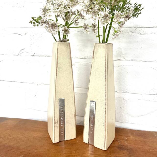 Personalised Wooden Flower Vases - Two Wood Shabby Chic Finish 5Th Anniversary Gift Wedding Gift- Keepsake For Mum - image 1
