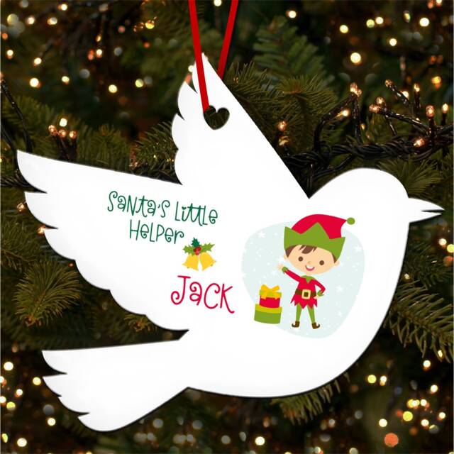 Brown Hair Elf Robin Bauble Personalised Christmas Tree Ornament Decoration