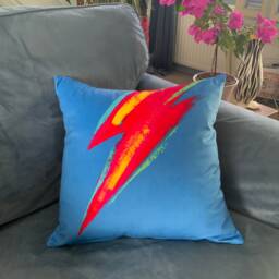 Lightning Bolt Velvet Cushion Cover Glam Rock Kitsch Decor - thumbnail 3