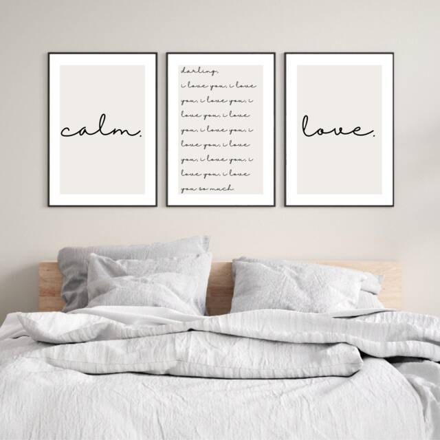 Set Of 3 Bedroom Prints - Calm Darling, I Love You Decor Wall Print Art Minimalist Quote - image 1