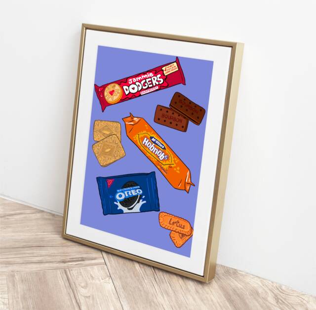 More Colours Biscuits Art Print Retro, Oreo Jammy Dodger Hobnob Biscoff, Kitchen Poster Dopamine Colourful Fun Quirky Modern Illustration