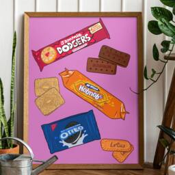 More Colours Biscuits Art Print Retro, Oreo Jammy Dodger Hobnob Biscoff, Kitchen Poster Dopamine Colourful Fun Quirky Modern Illustration - thumbnail 3
