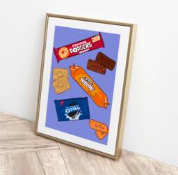 More Colours Biscuits Art Print Retro, Oreo Jammy Dodger Hobnob Biscoff, Kitchen Poster Dopamine Colourful Fun Quirky Modern Illustration - thumbnail 1