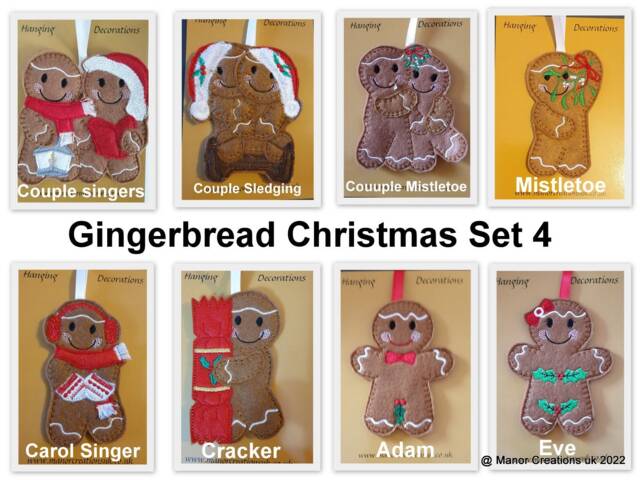 Christmas Gingerbread Men Set 4 Hanging Decoration Ornaments - image 1