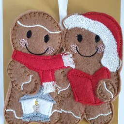 Christmas Gingerbread Men Set 4 Hanging Decoration Ornaments - thumbnail 2