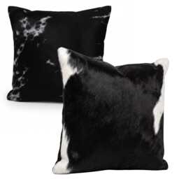Cowhide Pillow Cover 16x16, Black White Hair On Hide, Genuine Leather Cushion, Rustic Home Decor - thumbnail 4