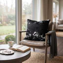 Cowhide Pillow Cover 16x16, Black White Hair On Hide, Genuine Leather Cushion, Rustic Home Decor - thumbnail 3