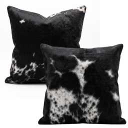 Cowhide Pillow Cover 16x16, Black White Hair On Hide, Genuine Leather Cushion, Rustic Home Decor - thumbnail 2