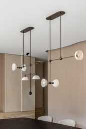 1950's Mid Century Trapeze 7 Mobile Celling Flush Mount Fixture Pendant Light Cosmic Duo Regolith Modern Brass Oxbow Chandelier - thumbnail 1