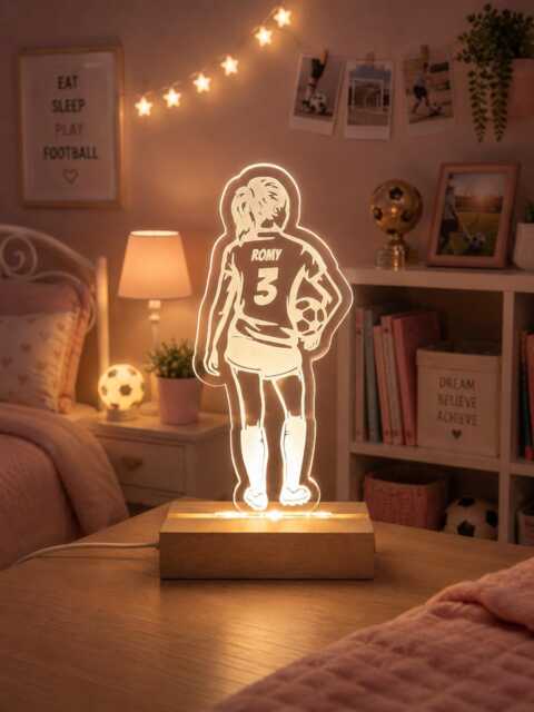 Personalised Girls Football Night Light - Custom Name Led Lamp - image 1