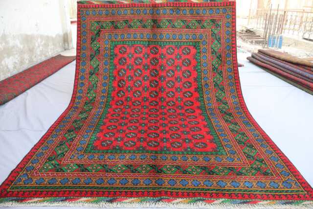 6'6x9'4 Ft Handmade Red Rug, Afghan Bukhara Tribal Veg Dyes Wool Area High Pile Soft Carpet, Oriental Turkmen Living Room Rug - image 1