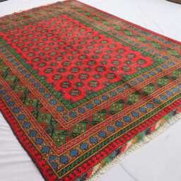 6'6x9'4 Ft Handmade Red Rug, Afghan Bukhara Tribal Veg Dyes Wool Area High Pile Soft Carpet, Oriental Turkmen Living Room Rug - thumbnail 2