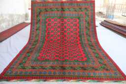 6'6x9'4 Ft Handmade Red Rug, Afghan Bukhara Tribal Veg Dyes Wool Area High Pile Soft Carpet, Oriental Turkmen Living Room Rug - thumbnail 1