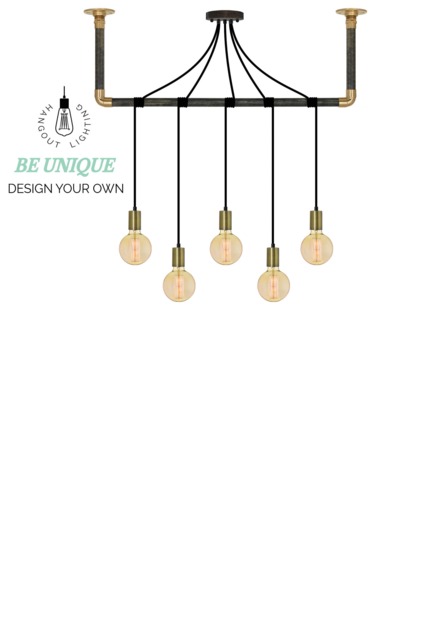 Industrial Modern Light Wrap 5 Pendant Fixture Custom Brass, White, Black Or Copper & Wood Bracket Wrapped Ceiling Chandelier - image 1