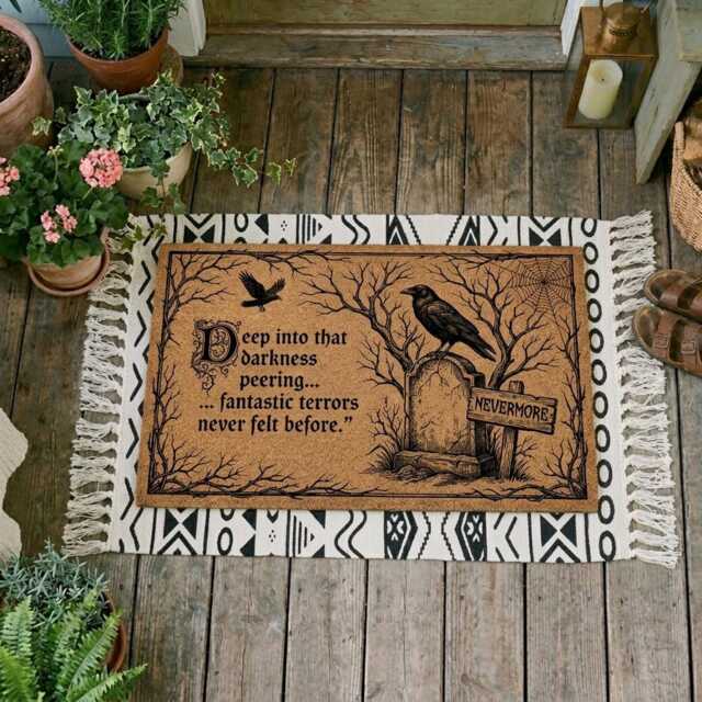 Edgar Allan Poe Raven Doormat - Gothic Literature Welcome Mat Nevermore Decor - image 1