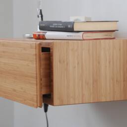 Floating Bedside Table in Solid Bamboo With 1 Drawer/Bedside Mid-Century Style - thumbnail 2