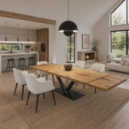 Brigg V Base Straight Edge Dining Table Extendable 2 Sides Kitchen Industrial Rustic Wood, Steel - thumbnail 2