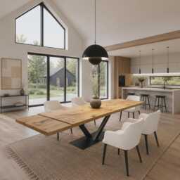 Brigg V Base Straight Edge Dining Table Extendable 2 Sides Kitchen Industrial Rustic Wood, Steel