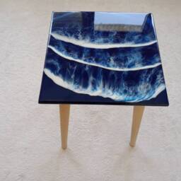 Handmade Epoxy Resin Coffee Table Ocean Wave Beach Theme - thumbnail 2