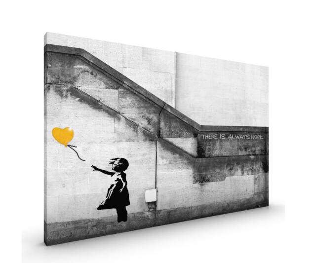 Balloon Girl Yellow Banksy Canvas Framed Glossy Coated Premium With Metal Hanger Various Sizes Mustard - image 1