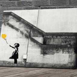 Balloon Girl Yellow Banksy Canvas Framed Glossy Coated Premium With Metal Hanger Various Sizes Mustard - thumbnail 2