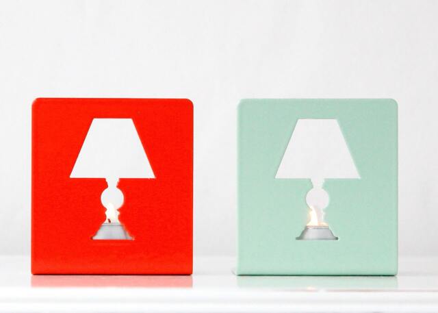 Modern Metal Candle Holders Scandinavian Lamp Design, Mint Green & Orange - Pair - image 1