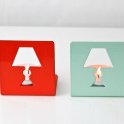 Modern Metal Candle Holders Scandinavian Lamp Design, Mint Green & Orange - Pair - thumbnail 2