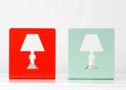 Modern Metal Candle Holders Scandinavian Lamp Design, Mint Green & Orange - Pair - thumbnail 1