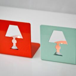 Modern Metal Candle Holders Scandinavian Lamp Design, Mint Green & Orange - Pair - thumbnail 3