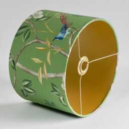 Chinoiserie Lampshade Bird & Blossom Green With Gold Lining - thumbnail 2