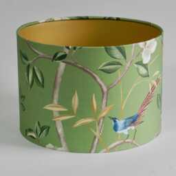 Chinoiserie Lampshade Bird & Blossom Green With Gold Lining - thumbnail 1