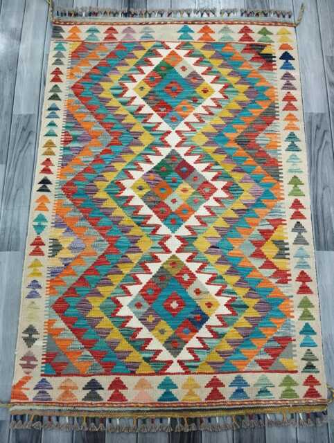 Classic Rug, Handmade Artisan Afghan Turkish Scandinavian Navajo Bohemian Wool Flatweave Multicolour Kilim Rug 148x100 cm - image 1