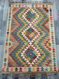 Classic Rug, Handmade Artisan Afghan Turkish Scandinavian Navajo Bohemian Wool Flatweave Multicolour Kilim Rug 148x100 cm - thumbnail 1